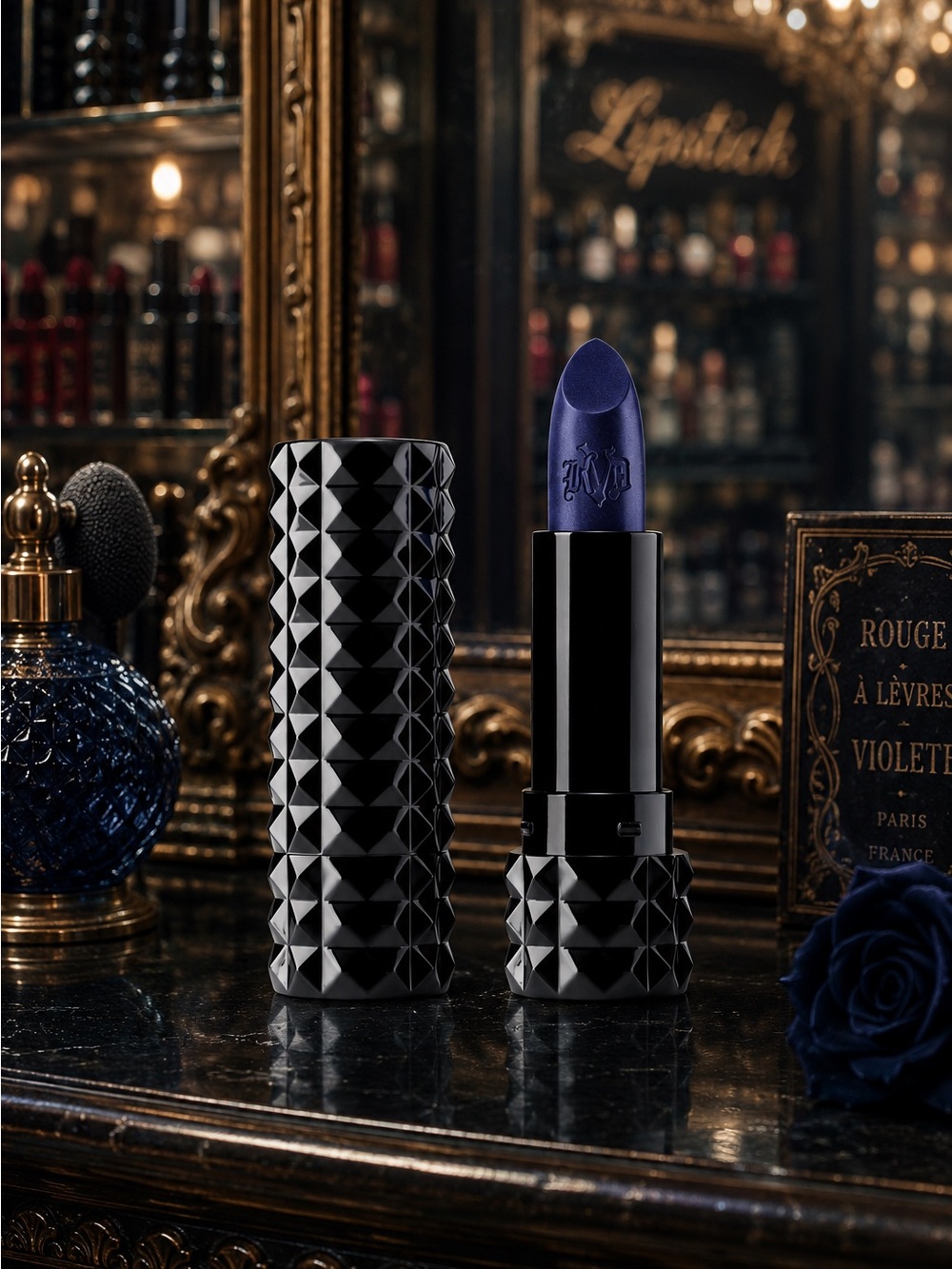 KVD Studded Kiss Crème Lipstick POE Glimmer Navy NWT